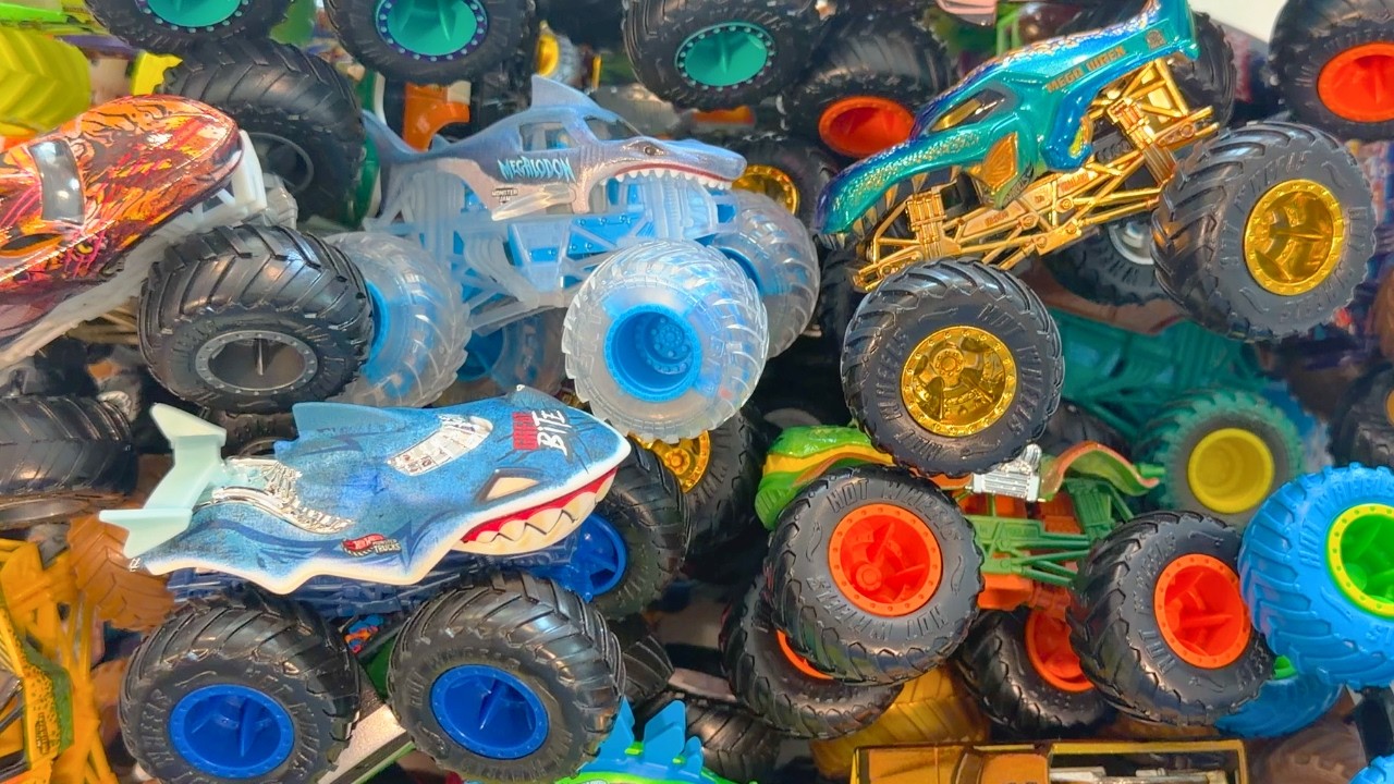 A Box Full of Hot Wheels Monster Trucks Dinos vs Sharks