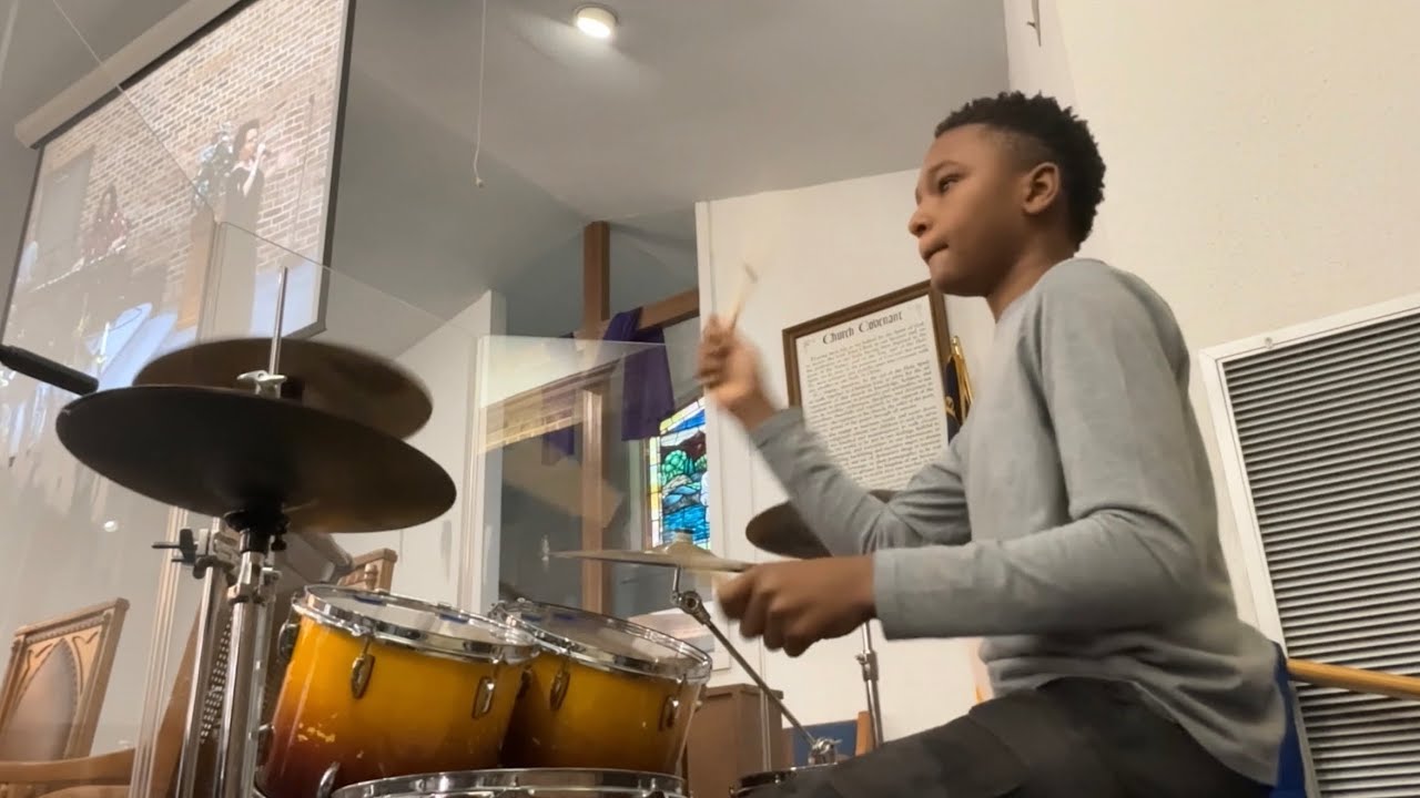 Playing drums at church 