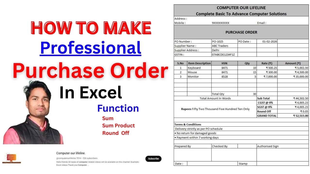How to make purchase order in excel/एक्सेल में PURCHASE ORDER कैसे बनाएं ? #excel #purchase #order