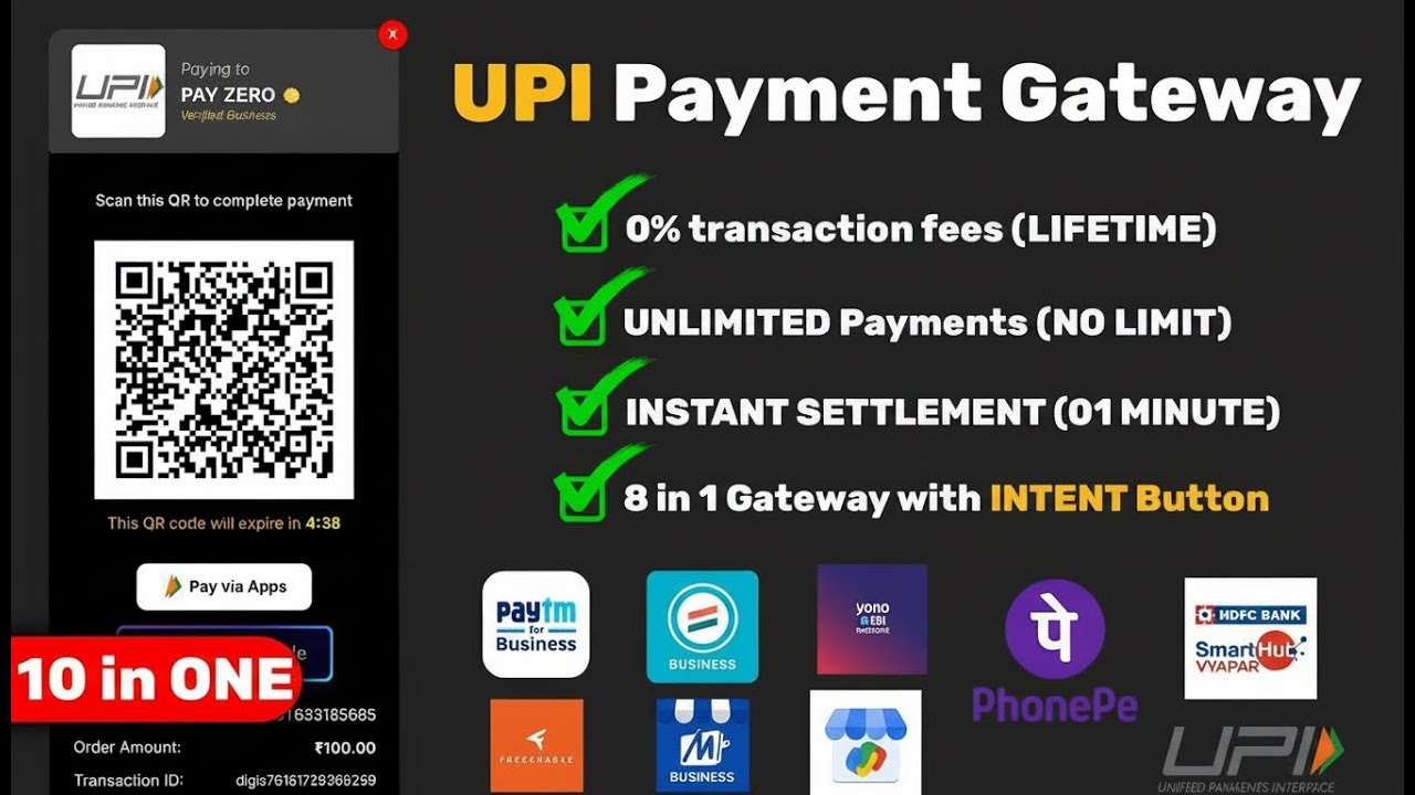 Latest 10 in 1 UPI Payment Gateway Source code Download | Fast UPI Payment, Personal + Business QR
