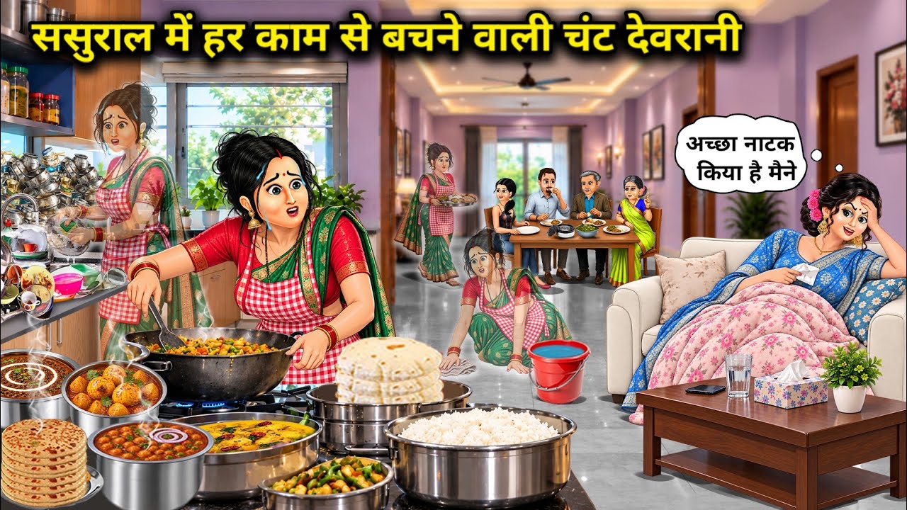 ससुराल में हर काम से बचने वाली चालाक देवरानी||Hindi Cartoon Stories||The cunning younger sister-in-l