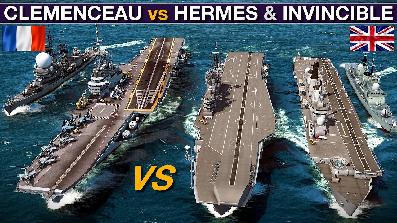 1980's French Clemenceau Carrier Group vs British Carrier Group | Sea Power