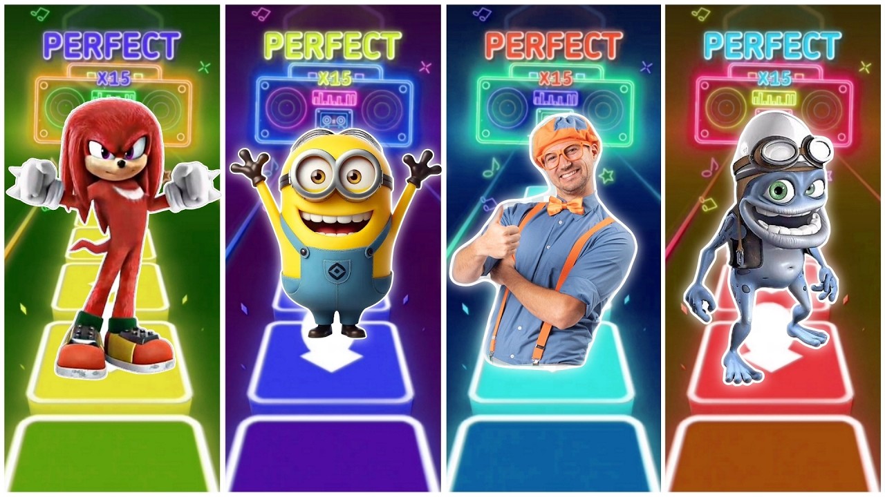 Knuckles vs Minions vs Blippi vs Crazy frog in Tiles Hop EDM Rush Game play🎶