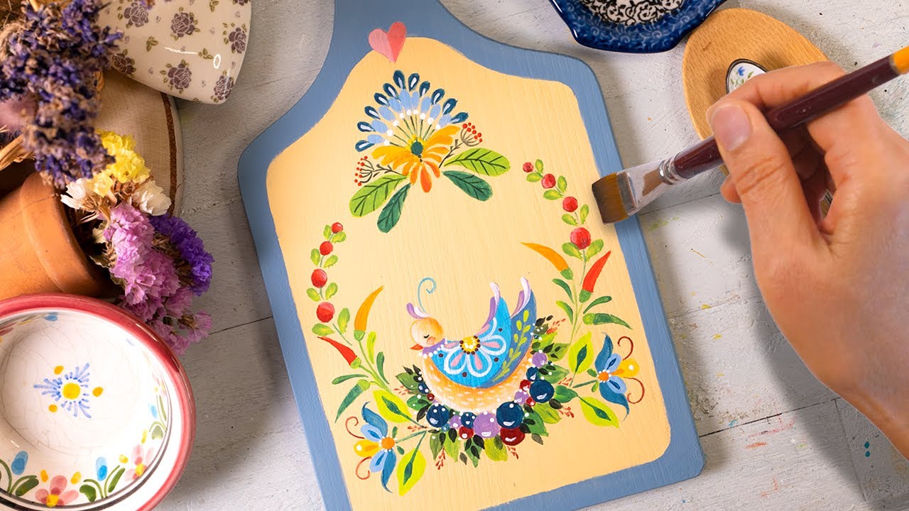 Scandinavian Folk Art / Swedish Folk Art / Cutting Board / Acrylic painting