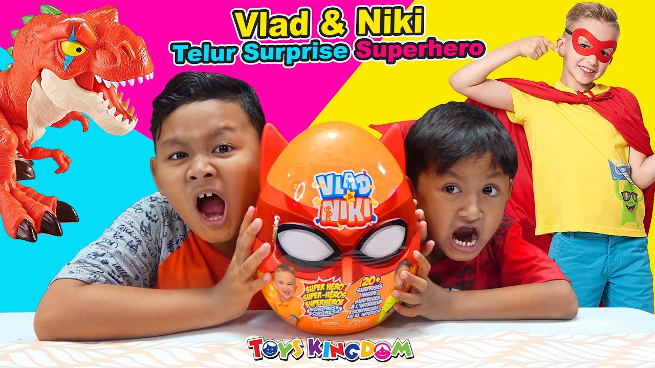 Praya Buka Eggs Surprise Vlad Nikita SuperHero Awas Ada Dinosaurus 🦖🦕