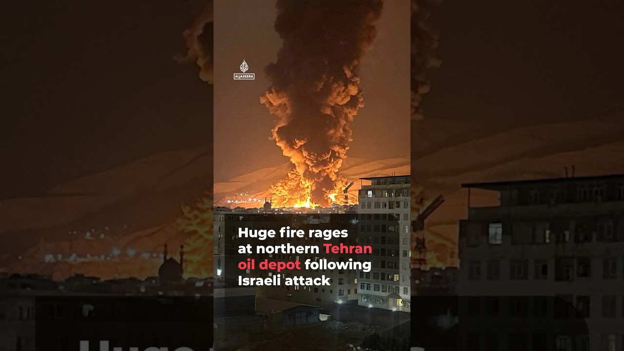 Huge fire rages at Tehran oil depot after Israeli attack | AJ #shorts