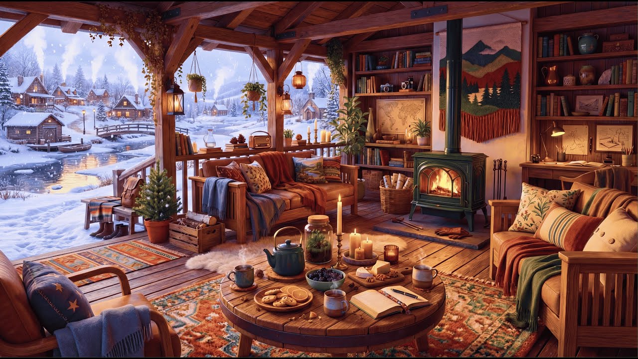 Cozy Winter Cabin Piano 🎹❄️ Soft Piano & Fireplace Ambience for Relax, Study & Sleep