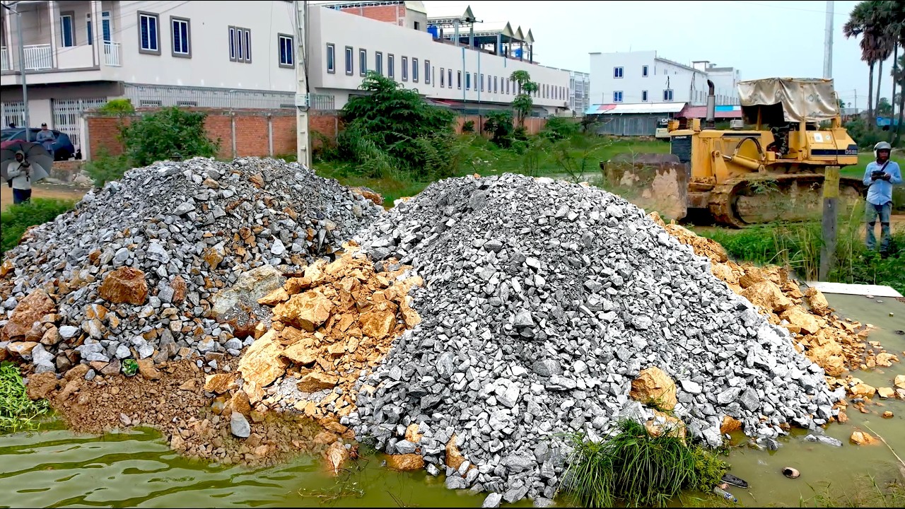 Getting NEW Rock Landfilling Drain Filling Project & Rock Filling and Roadside Ground Leveling