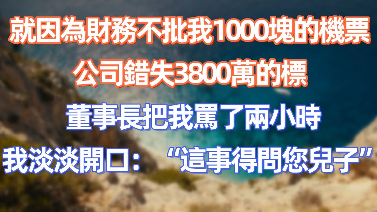 就因為財務不批我1000塊的機票，公司錯失3800萬的標，董事長把我罵了兩小時，我淡淡開口：“這事得問您兒子”      #職場 #职场 #故事 #家庭 #退休生活#情感