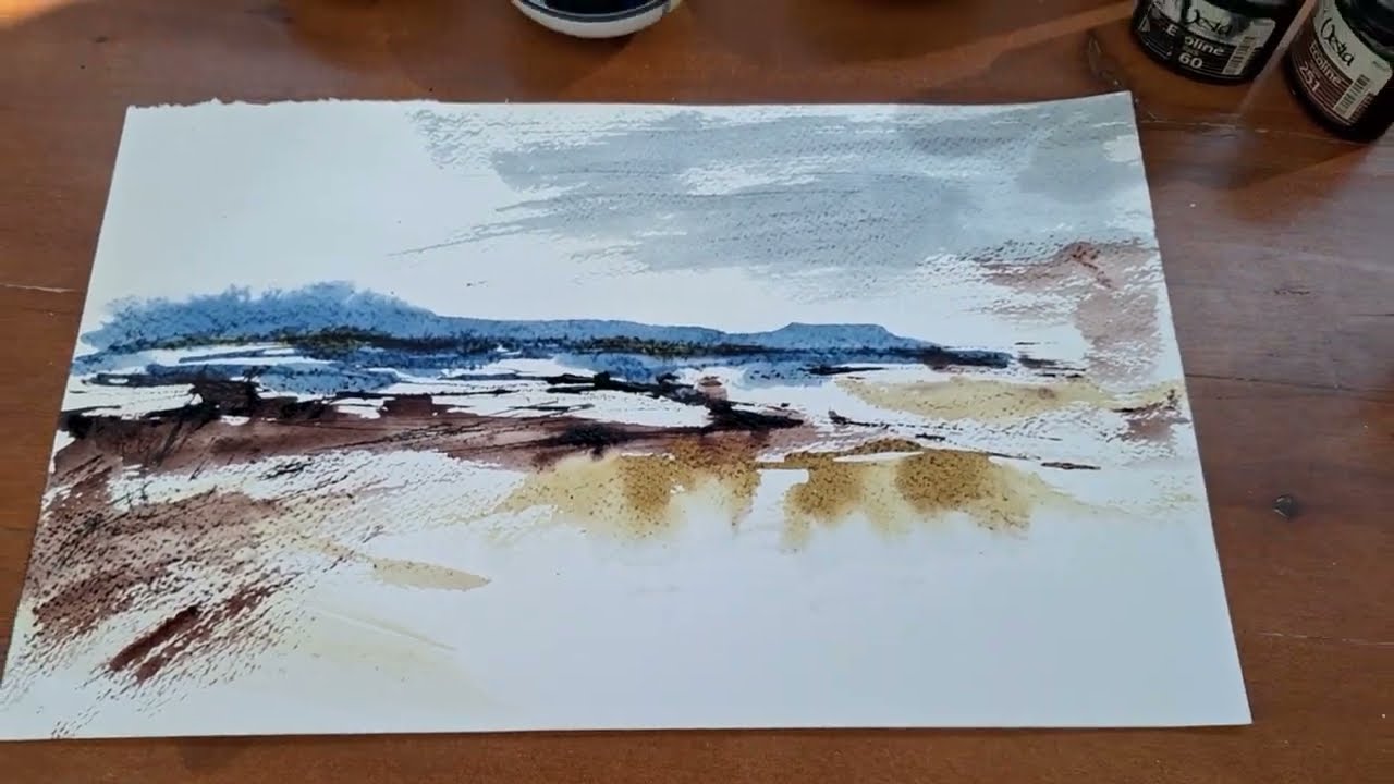 Easy abstract landscape painting with Ecoline Ink / for beginners