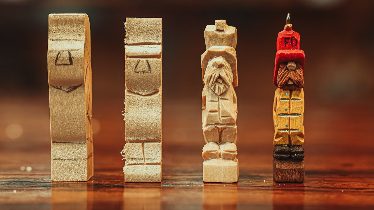 TINY FIREMAN || Wood Carving A Small Fireman (pattern included)