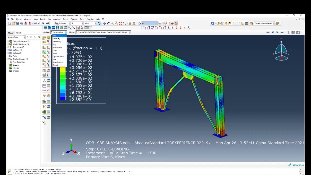 ABAQUS tutorial ; Steel braced frame modeling and analysis under the cyclic loading