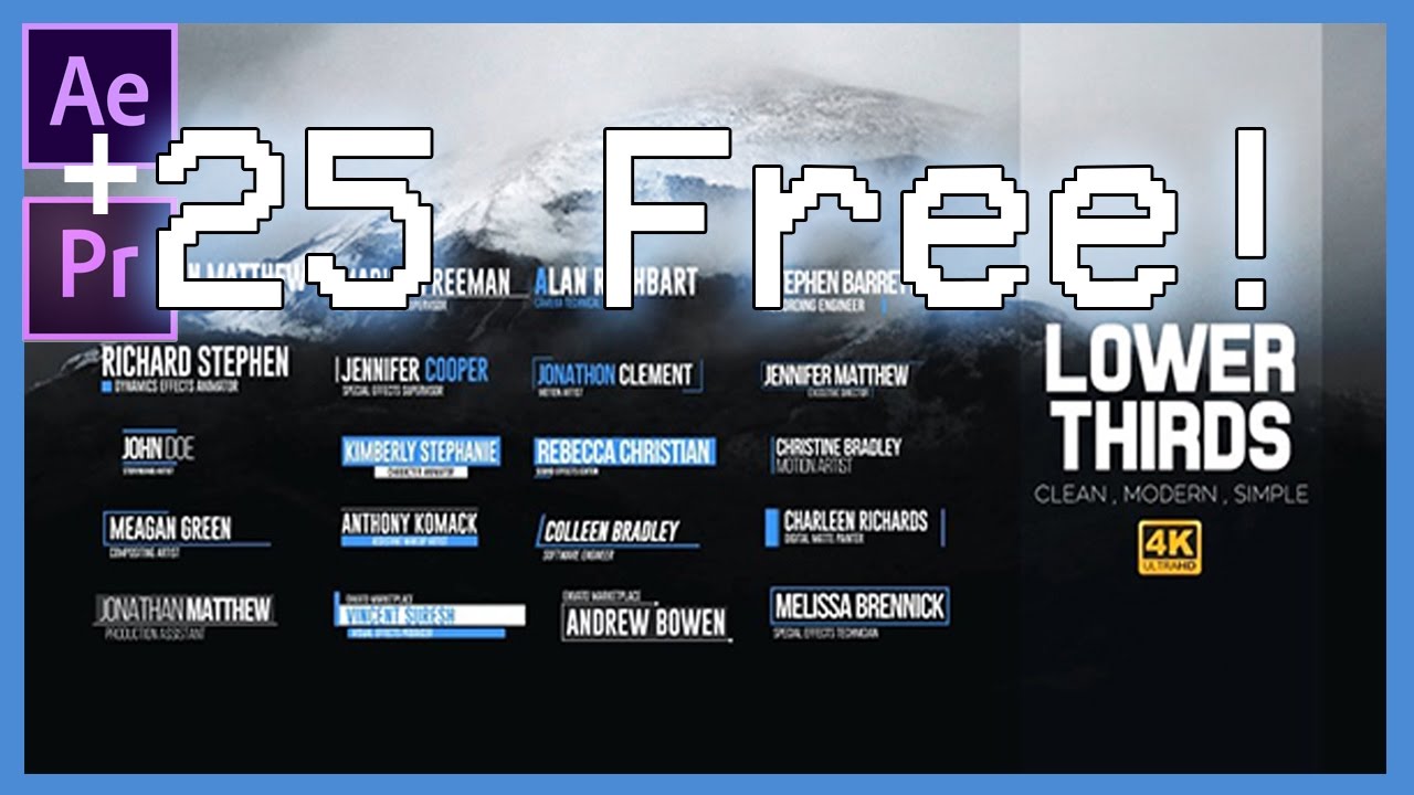 Adobe After Effects / Premiere: 25 Free 4k Lower Thirds Title Animations!