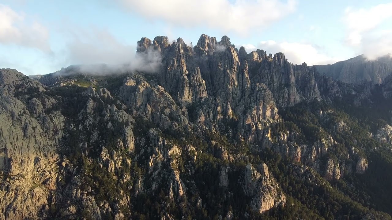 Drone Flight Over the Spectacular Scenery of the Aiguilles de Bavella, Corsica, France