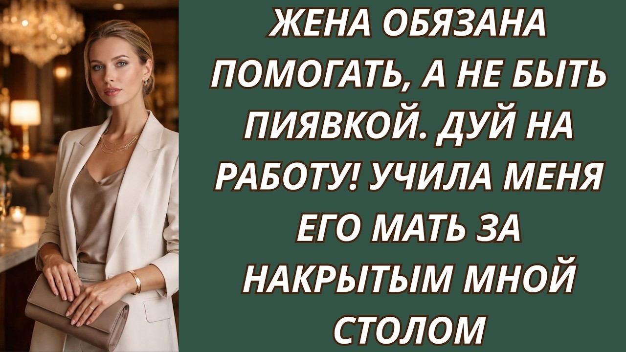 Жена обязана помогать, а не быть пиявкой  Дуй на работу! Учила меня его мать за накрытым мной