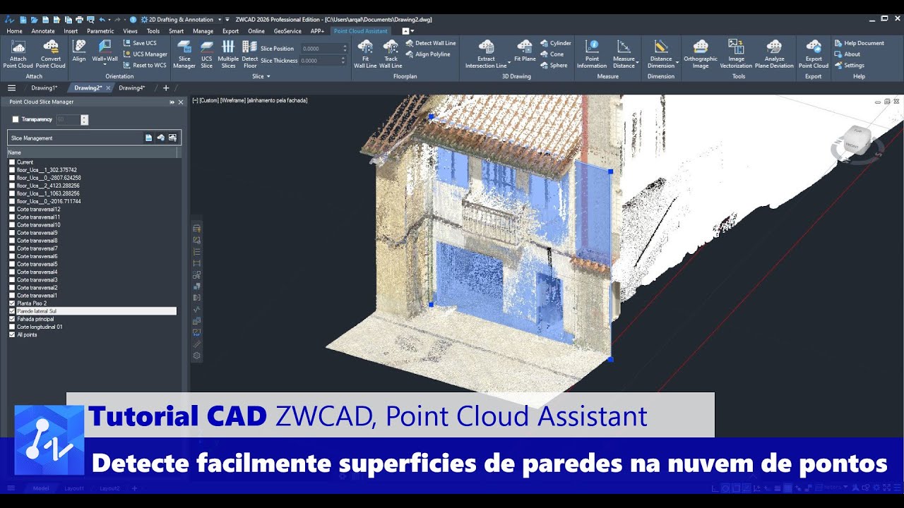 Point Cloud Assistant para o ZWCAD: Como Detectar Superfícies de Paredes em Nuvens de Pontos