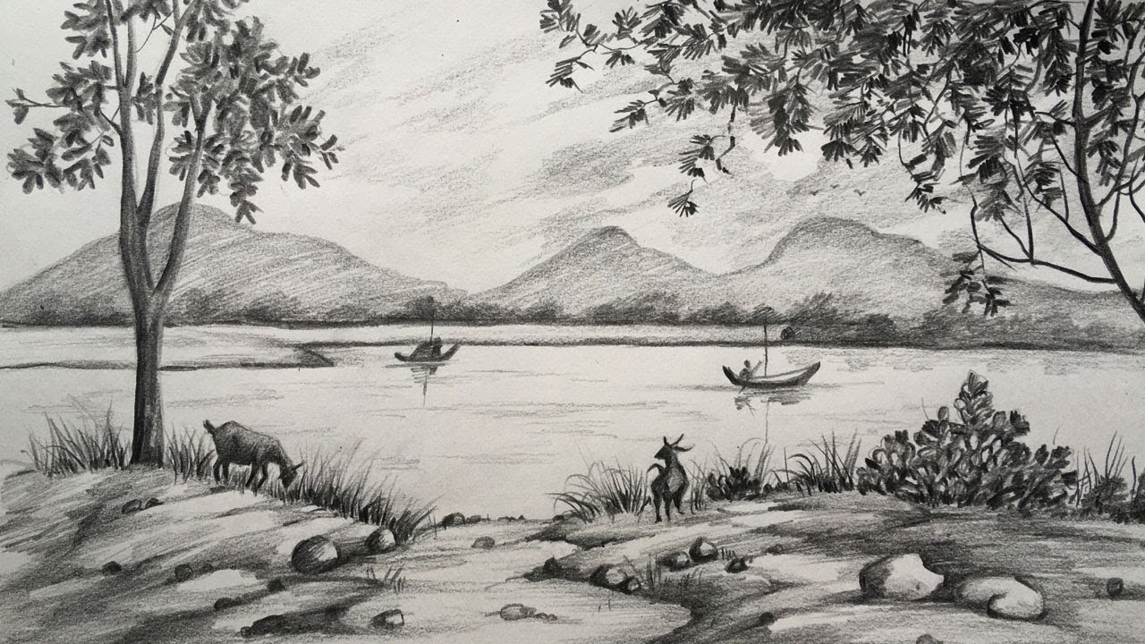 Simple Landscape Drawing in Pencil | Scenery Drawing | Pencil Sketch