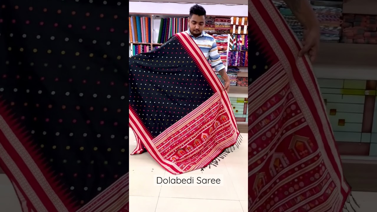 Odisha&rsquo;s Popular DolaBedi Handloom saree in a bright red & black colour combination.