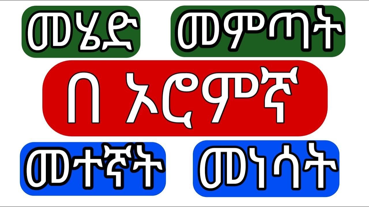 በ ኦሮምኛ መምጣት | መሄድ | መተኛት | መነሳት | ትርጉም