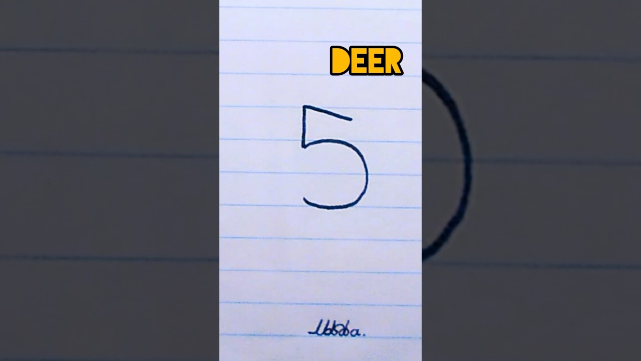 5 number using to draw a deer 🦌 easily. #drawing #art