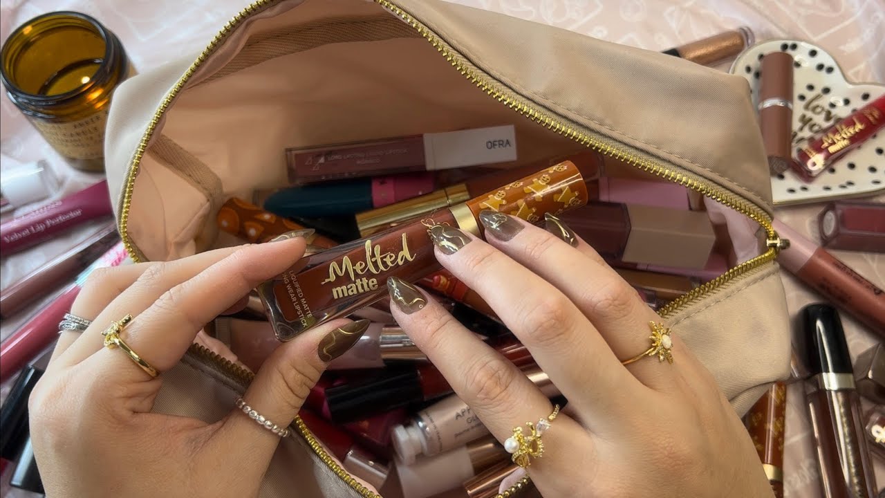 ASMR massive lipstick/lipgloss declutter ~ tapping, lid sounds, close whispering [1 HOUR]