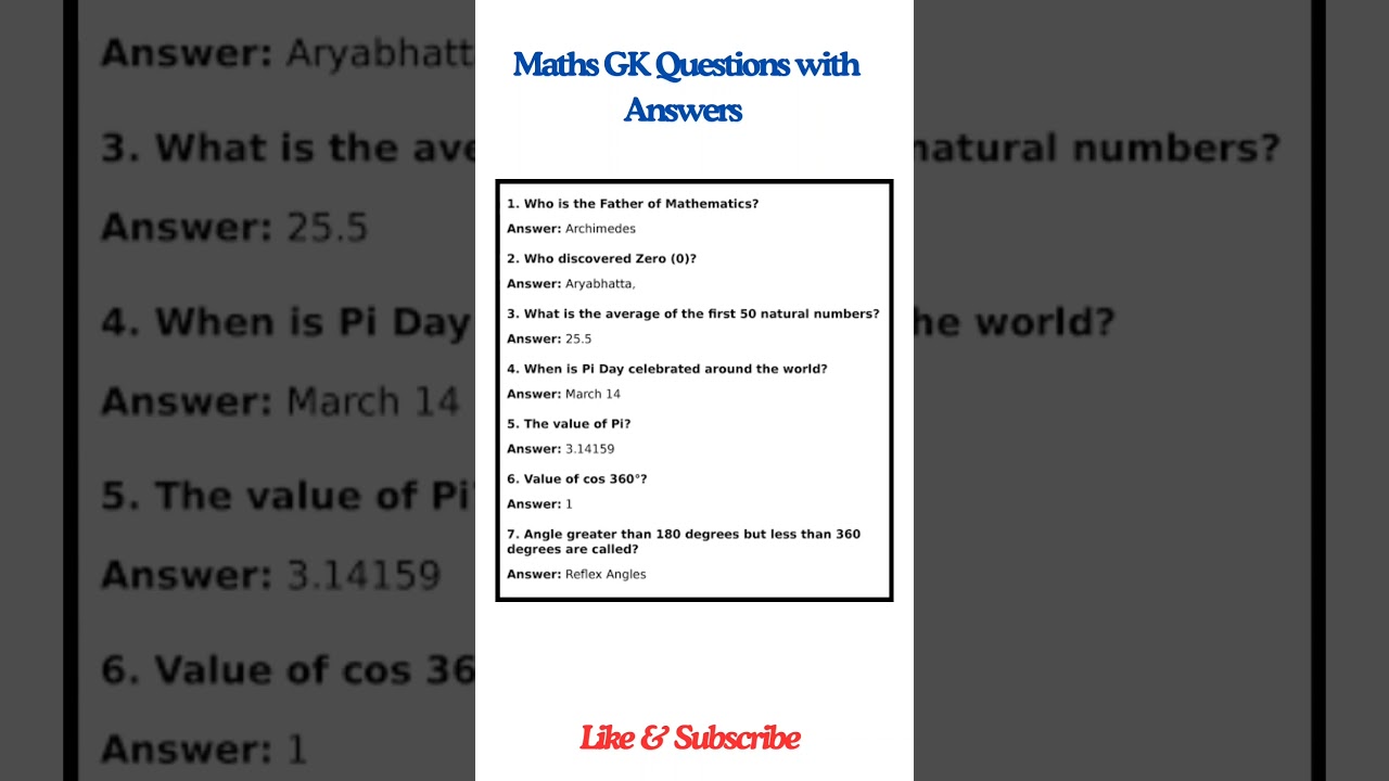 Maths GK Questions with answers