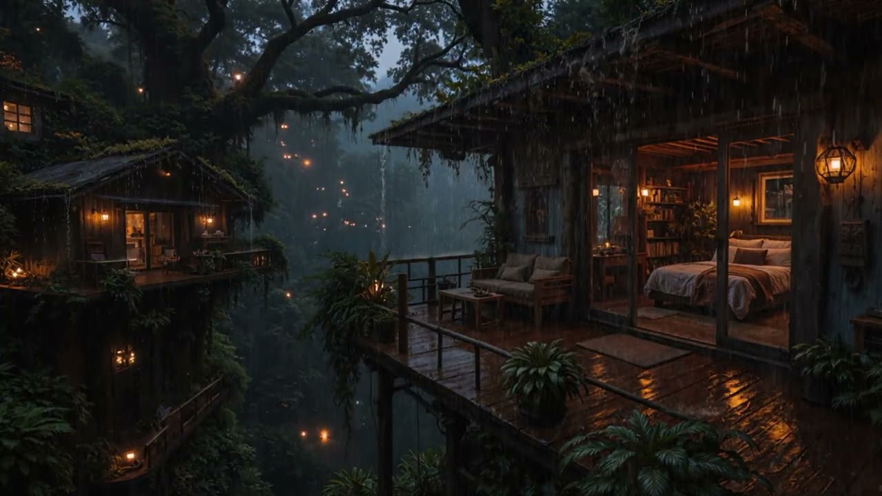 Midnight Forest Rain Embracing a Warm Cozy Cabin 🌧️ | Deep Rest & Sleep