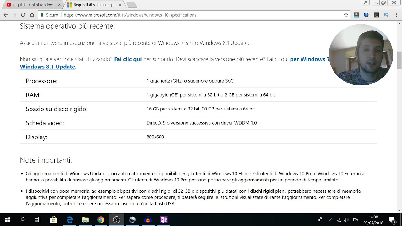 Requisiti minimi Windows 10