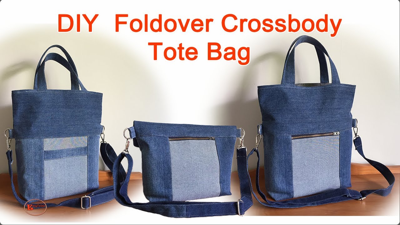 FOLDOVER BAG TUTORIAL | JEANS BAG FROM OLD JEANS | CROSSBODY BAG DIY |TOTE BAG SEWING TUTORIAL