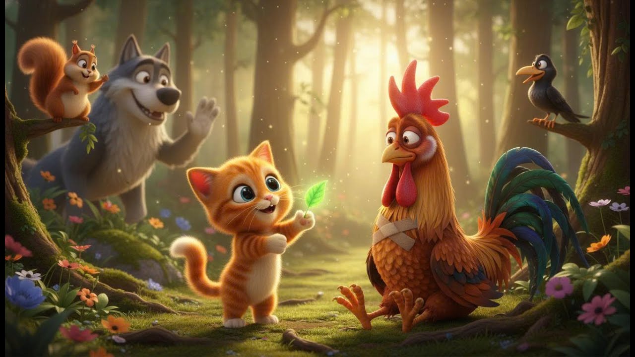 Hero Cat! Children's Story: Sunny the Cat Fights the Wolf to Save Her Friend - the Rooster