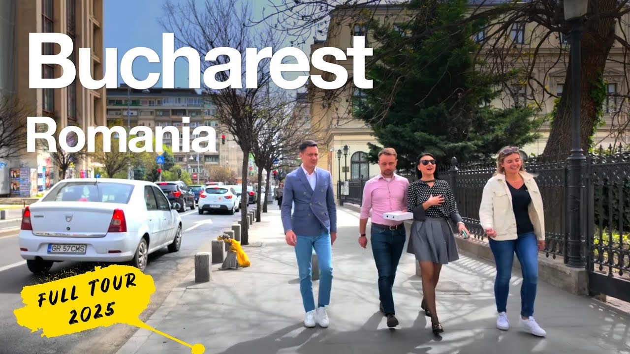 Bucharest Romania, Full City Tour, Spring Walking Tour [110 Min 4K HDR]