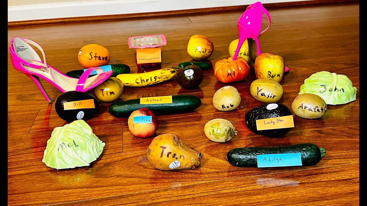 👠 Name CRUSH all the Fruits & Veggies | Fan Request Pink Patent Sandals Bare Feet ASMR Messy Squish