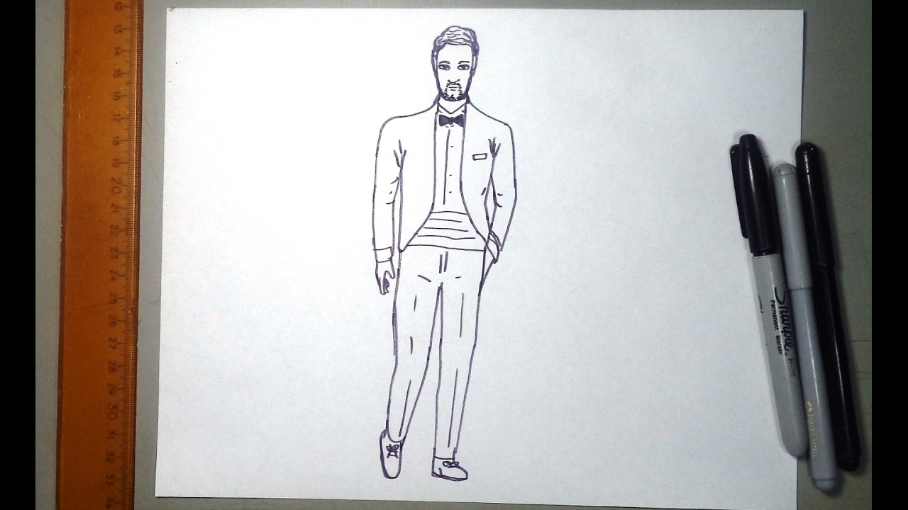 Cómo dibujar un esmoquin traje con corbatin o smoking