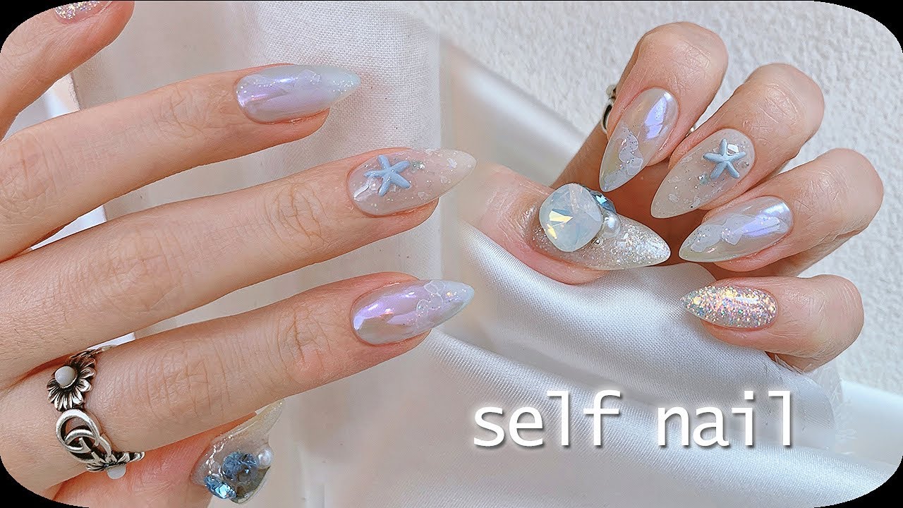 Self nail | 파우더네일 종결✨ 세상 고급스럽고 시원한 여름네일하기 (네일리스트의 셀프네일, 브이컷네일)