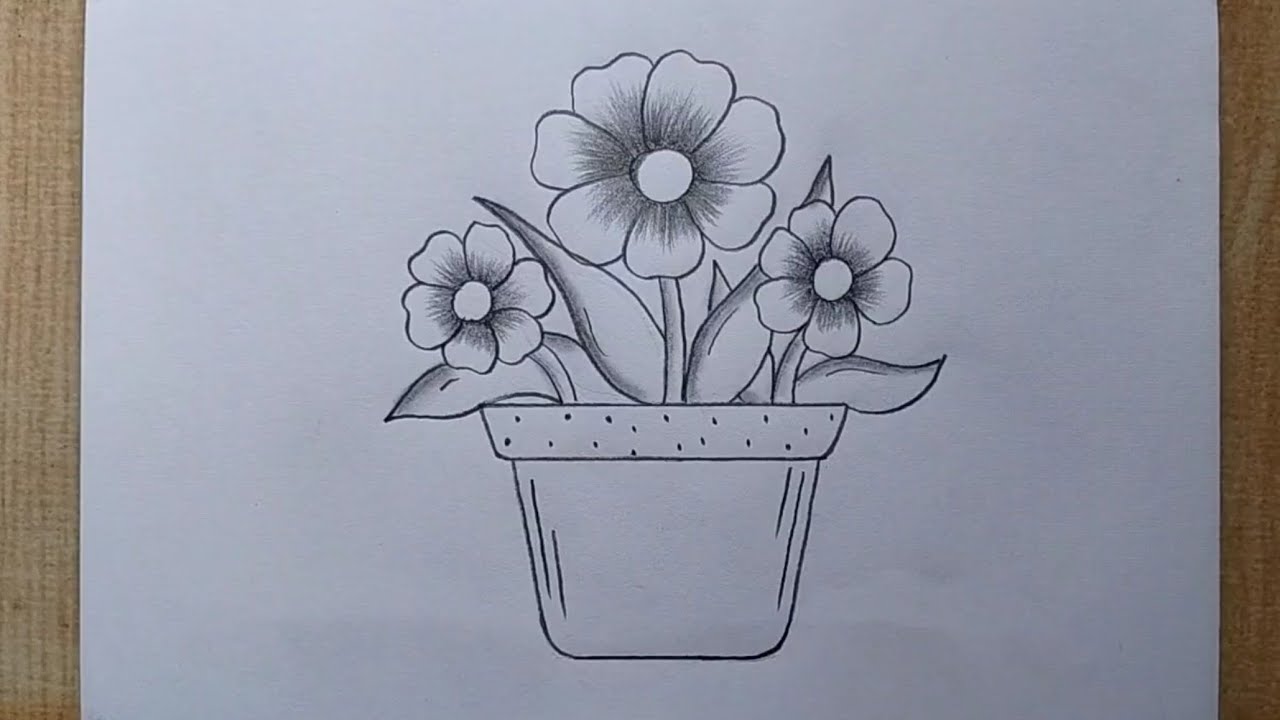 Flower pot drawing easy| How to draw flower pot step by step| Flower Vase drawing| Pencil drawing 