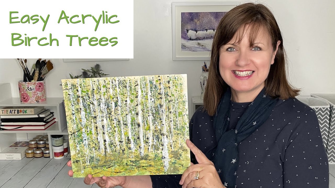 Easy Acrylic Painting // Birch Trees // Using just ONE BRUSH!