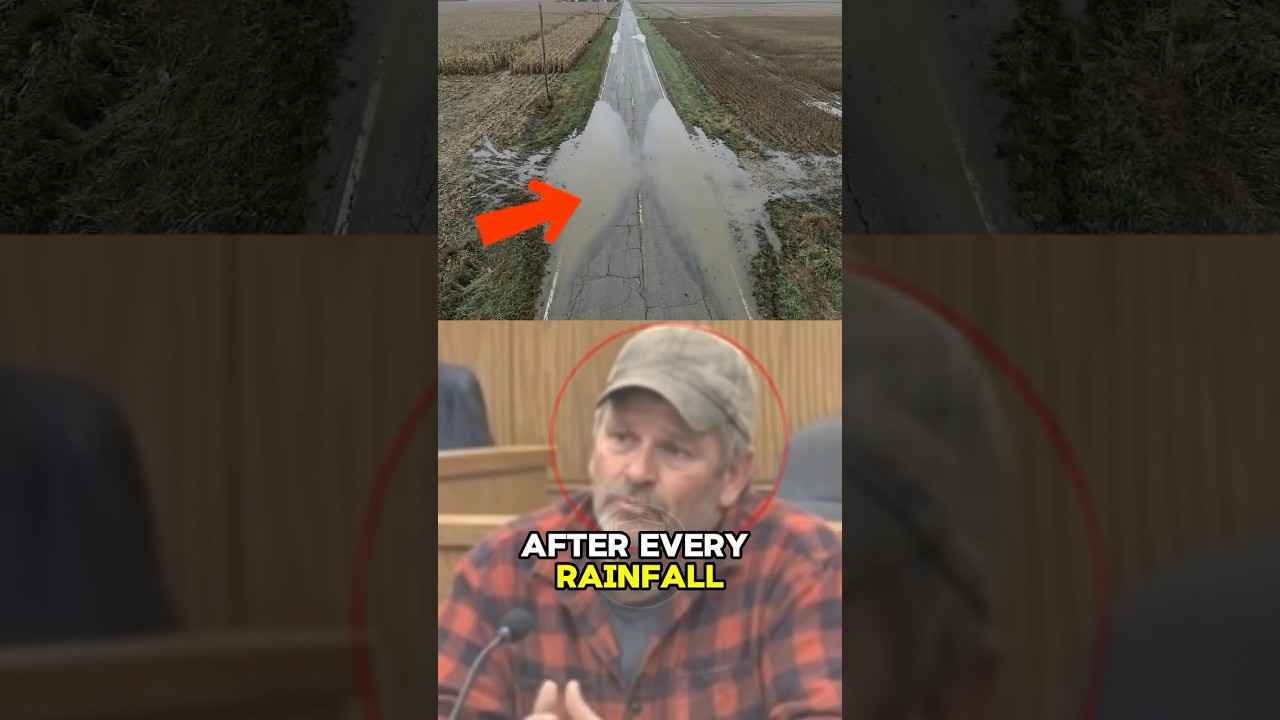 The farmer is accused of causing the road to flood.