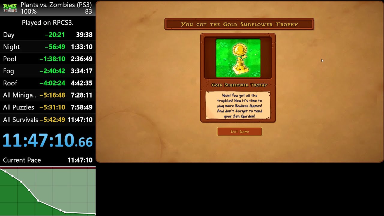 [PVZ] PS3 Version 100% Speedrun in 11:47:10.66