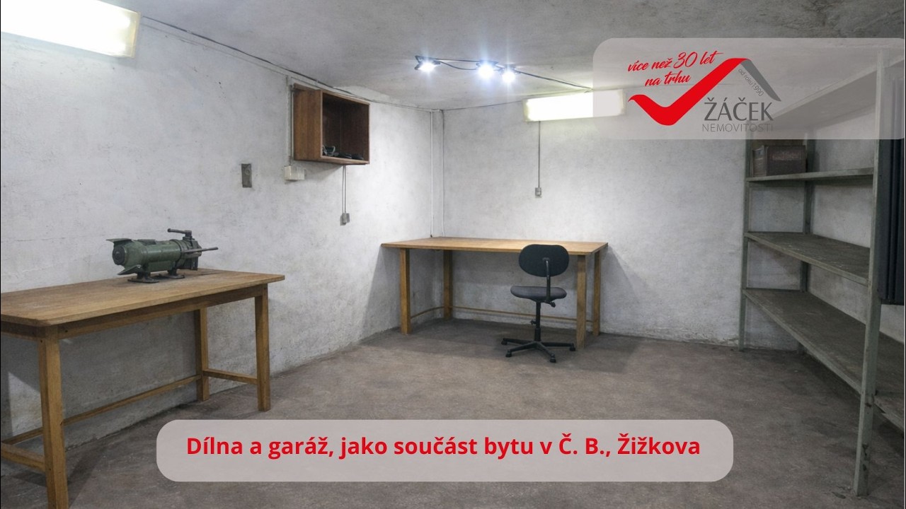 Dílna 16 m² jako součást bytu 2+1 s garáží a podílem na zahradě – Žižkova tř. 18, České Budějovice