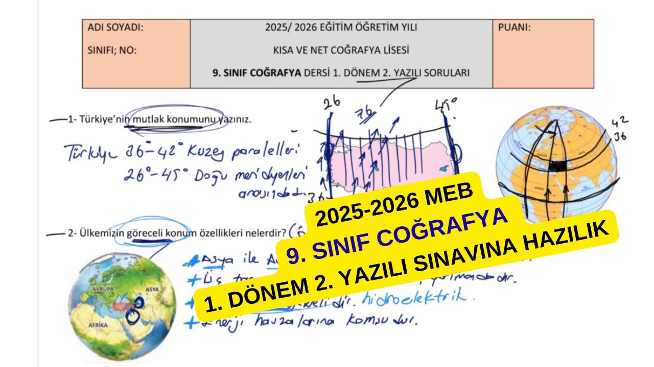 9. Sınıf Coğrafya 1. Dönem 2. Yazılıya Hazırlık Soruları Çöüzümü Meb 2025