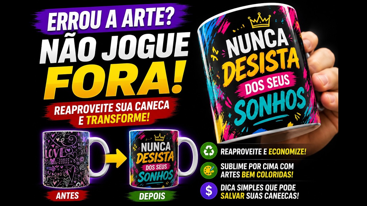 COMO REAPROVEITAR CANECAS ERRADAS? É POSSÍVEL SUBLIMAR DE NOVO? #rendaextra