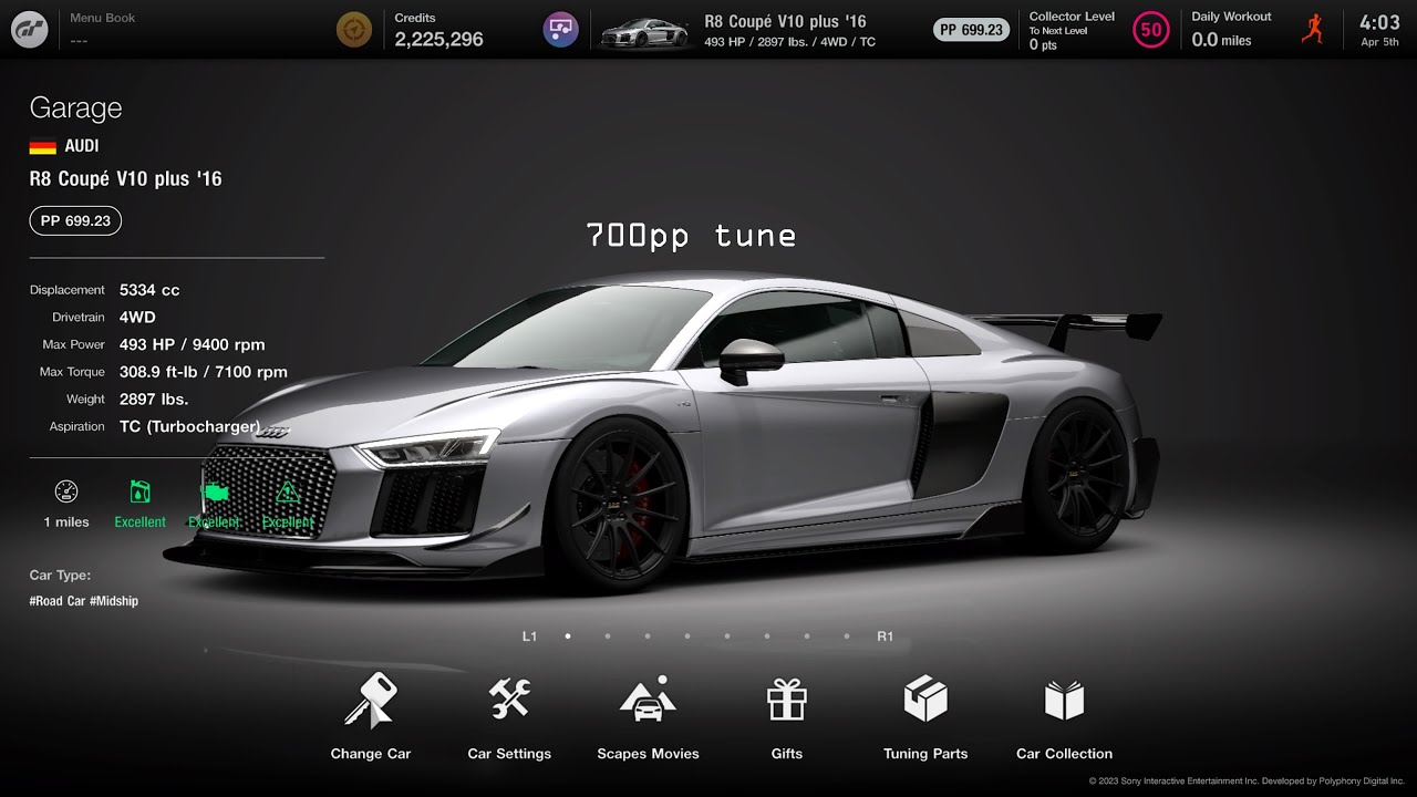 [Gran Turismo 7]  Audi R8 coupe V10 plus'16 700pp tune