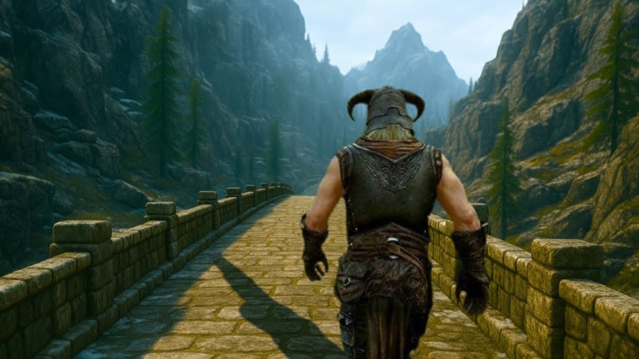 Dragonborn walks from Riften to the Blue Palace
