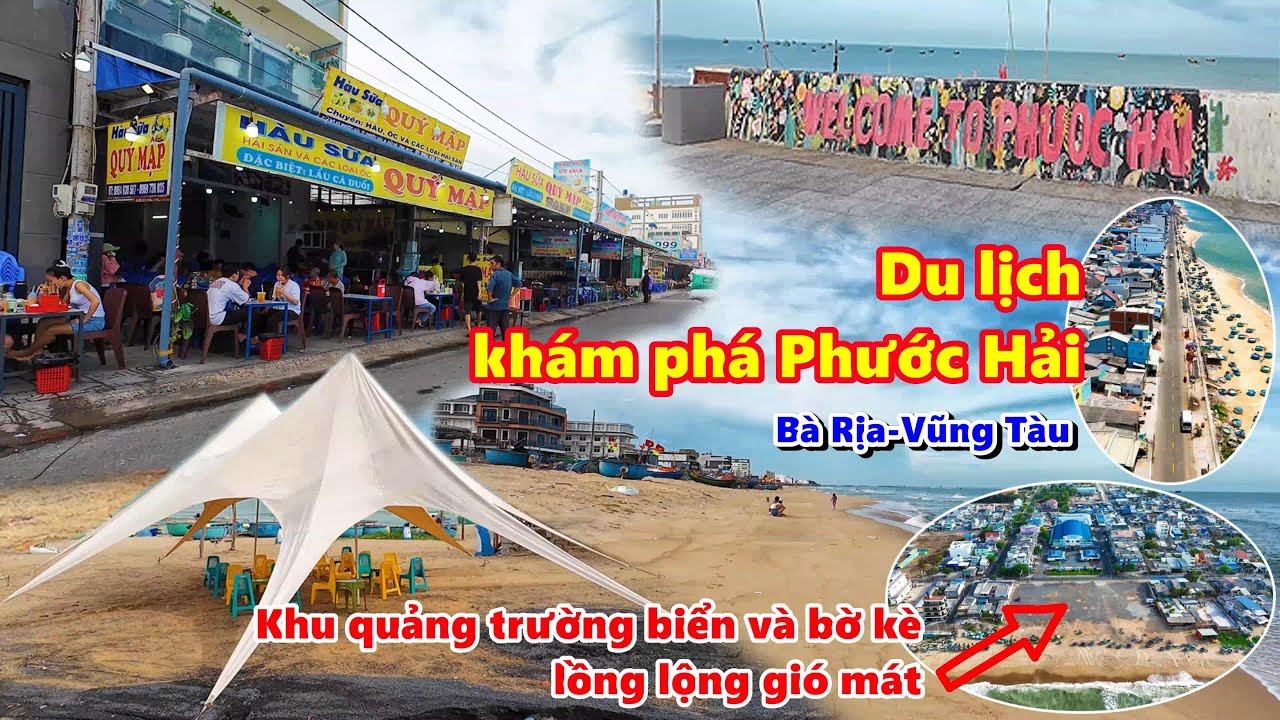 Khám phá Thị trấn Phước Hải, Bà Rịa-Vũng Tàu, DÀY ĐẶC hàng quán Hải sản dọc khu Bờ kè Làng chài biển
