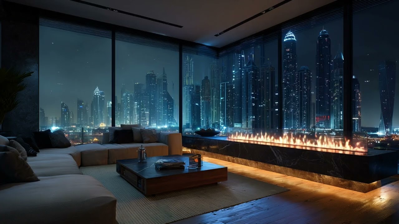 Elegant Indoor Fireplace with Jazz Music | Calm & Cozy Atmosphere
