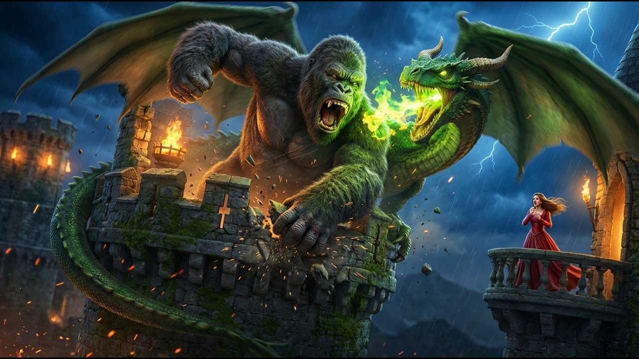 KING KONG vs GREEN DRAGON  | The Epic Battle that started on a castle to save a princes