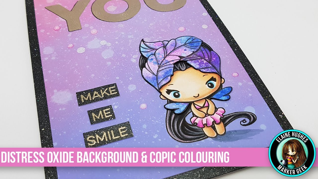 Distress Oxide Background, Paper Piecing & Copic Colouring with The Greeting Farm
