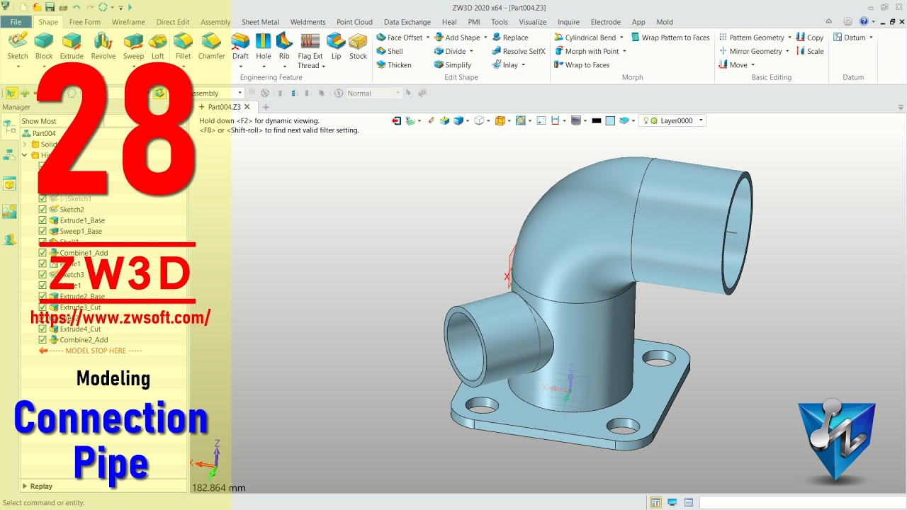 ZW3D Modeling Connection Pipe Tutorial For Beginner