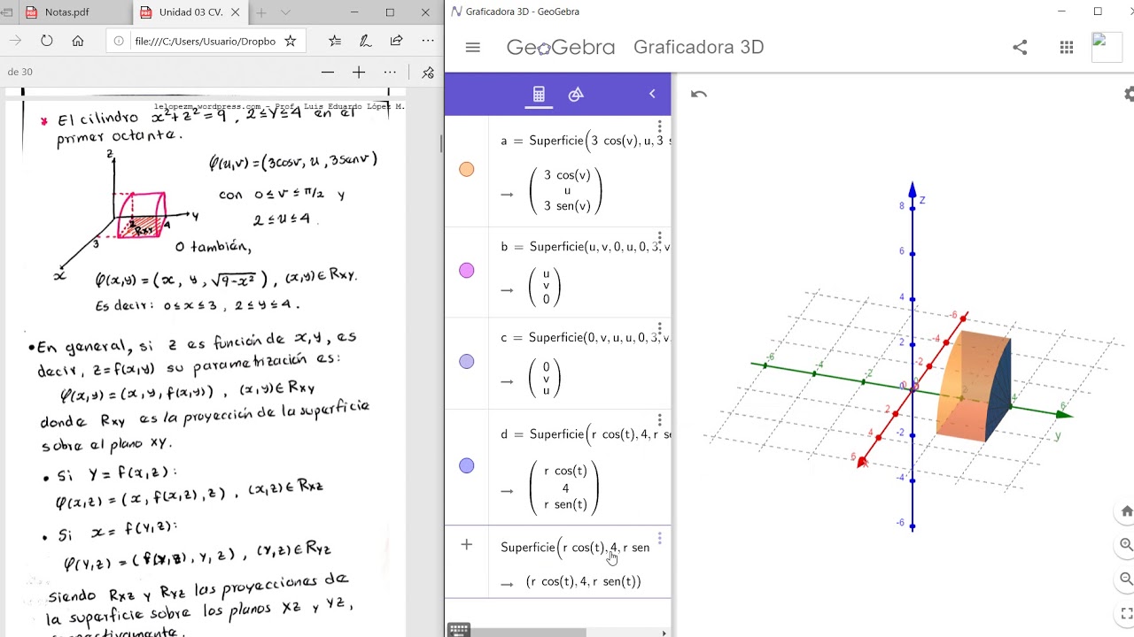 12b Parametrización de Superficies con Geogebra 3D