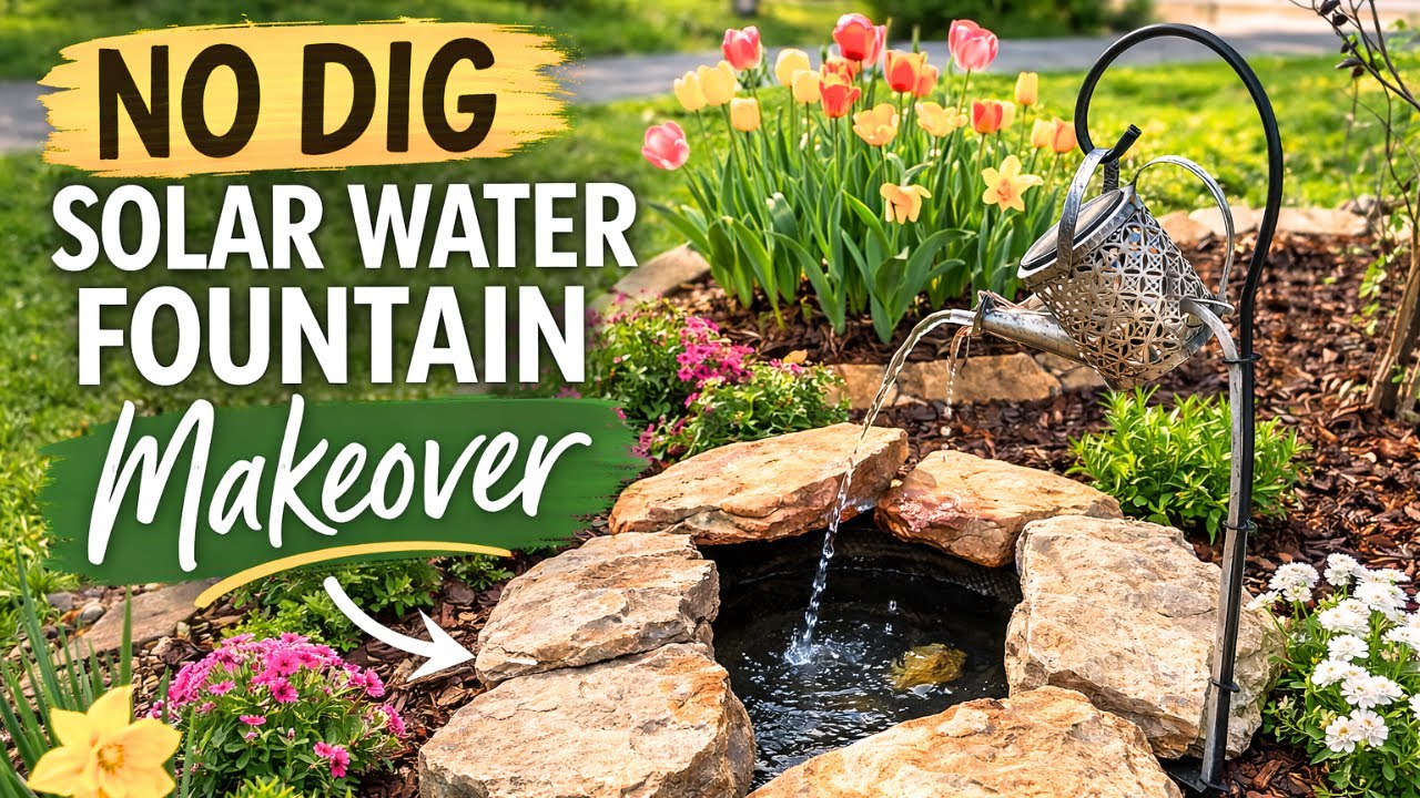 Build A NO DIG In-Ground Solar Water Fountain⛲️|Stunning Fountain Makeover